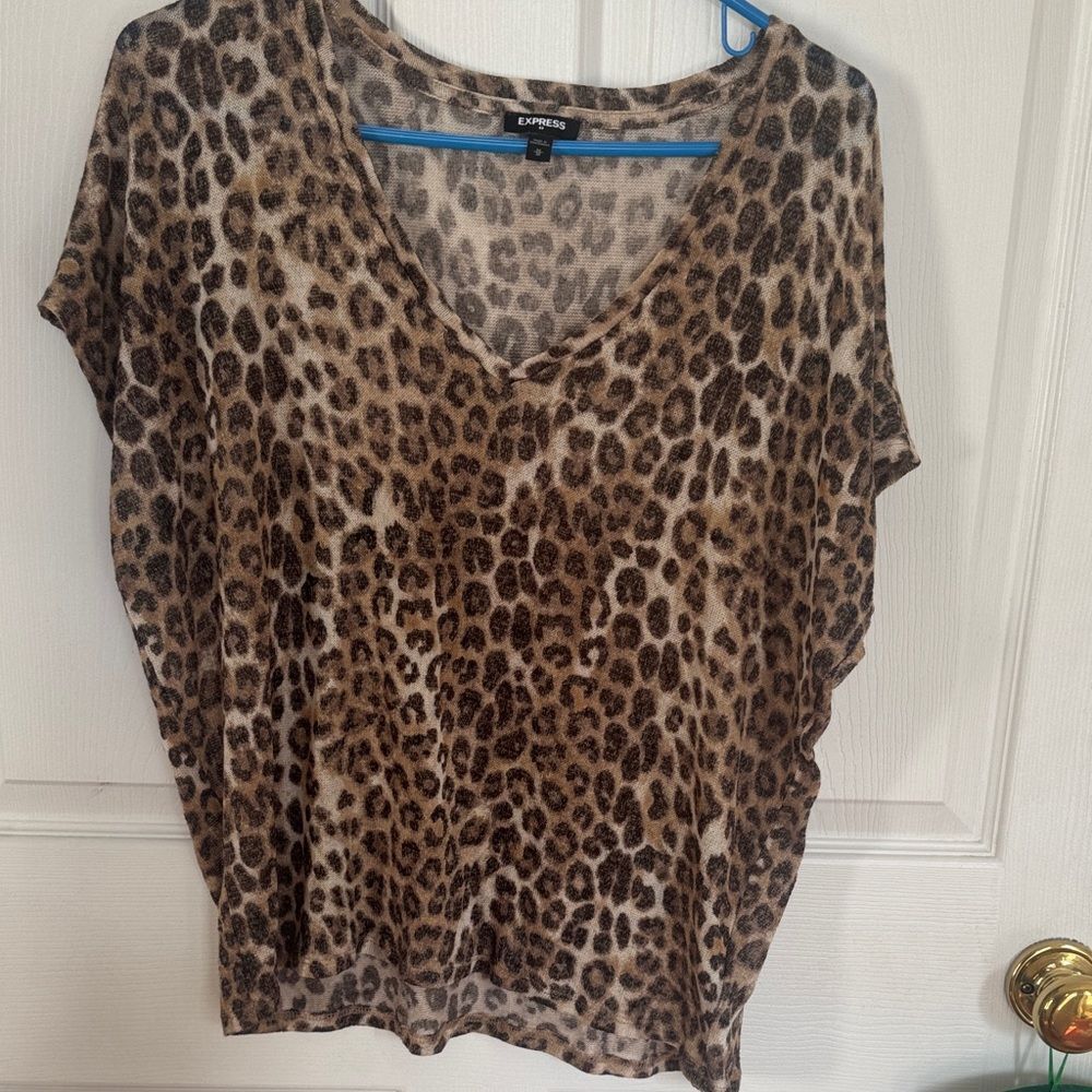 Express Brown Leopard Print Short Sleeve sweater
